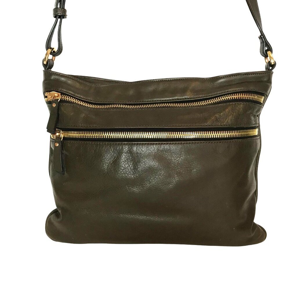 Margot Leather Crossbody Bag Taupe Brown With Gold-Tone Zippers
